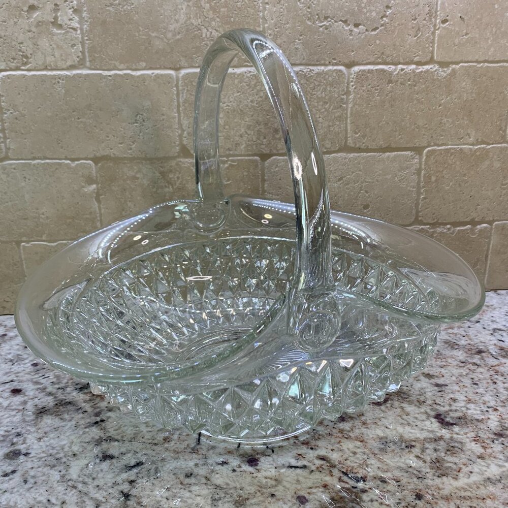 Vintage Tiara Glass Basket by Indiana in the Clear Diamond Point XLARGE